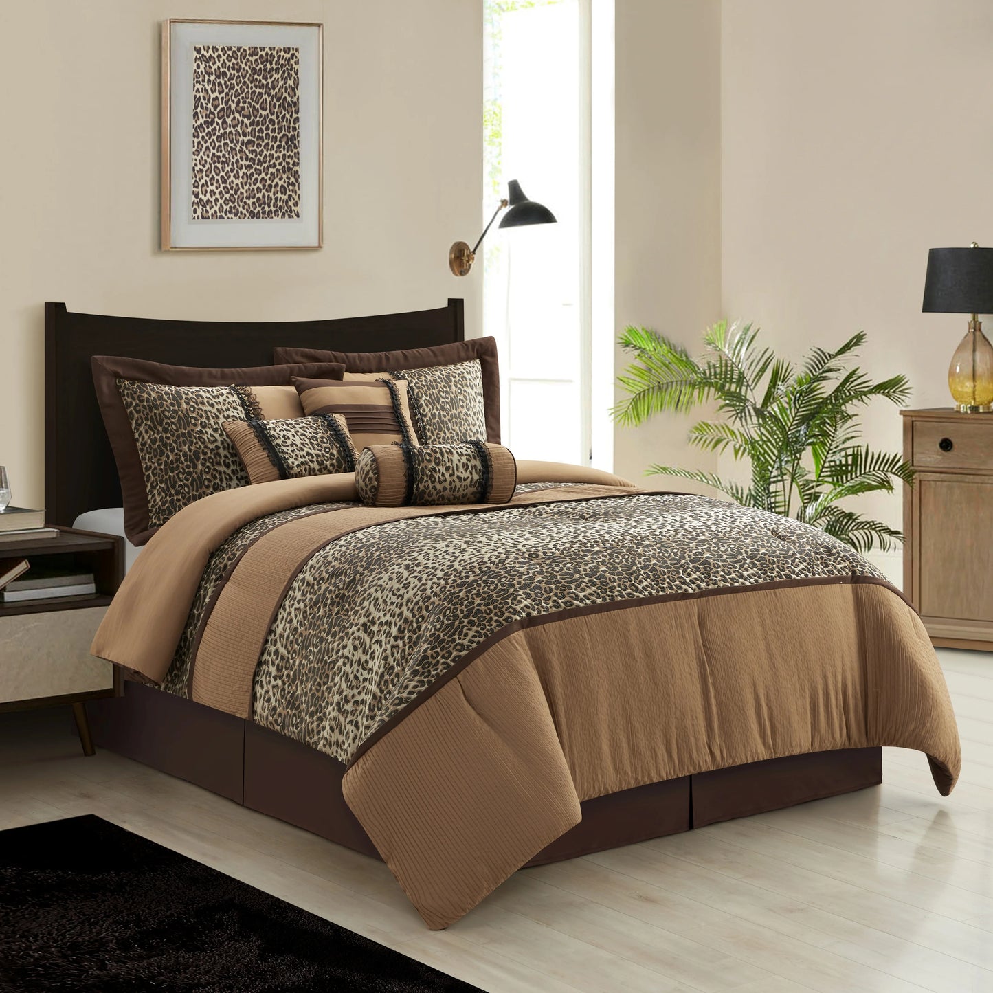 Nanshing Sadie 7-Piece Animal Print Bedding Comforter Set, Brown/Taupe, California King