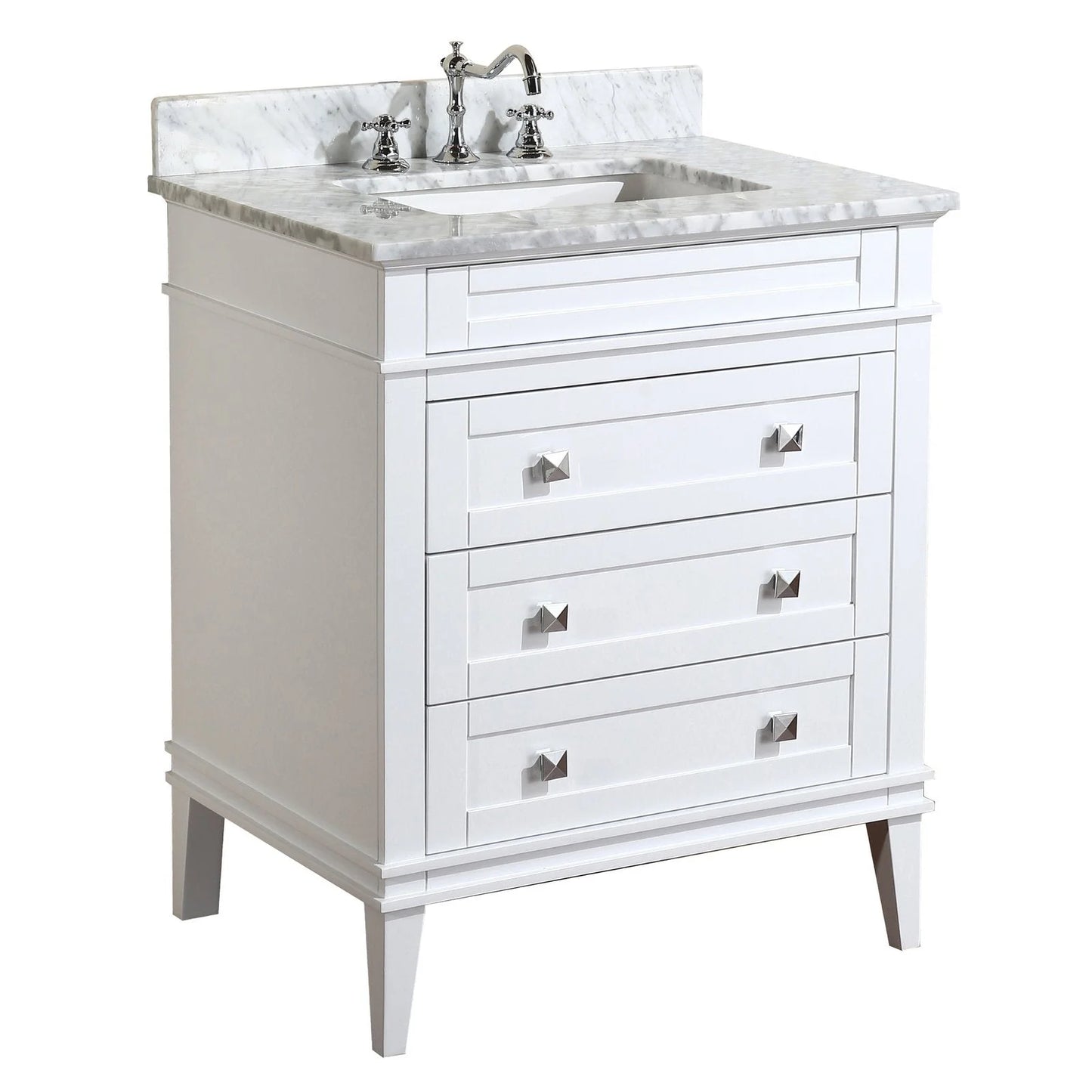 Eleanor 30" Bathroom Vanity with White Cabinet and Carrara Marble Top