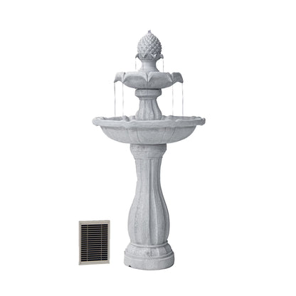 XBrand 44" H White Fiberglass/Resin 2-Tier Solar Water Fountain w/Solar Panel and Auto-Shut Off Pump, Solar Garden Fountain, Tall Outdoor Fountain, Two Tiered Birdbath Fountain