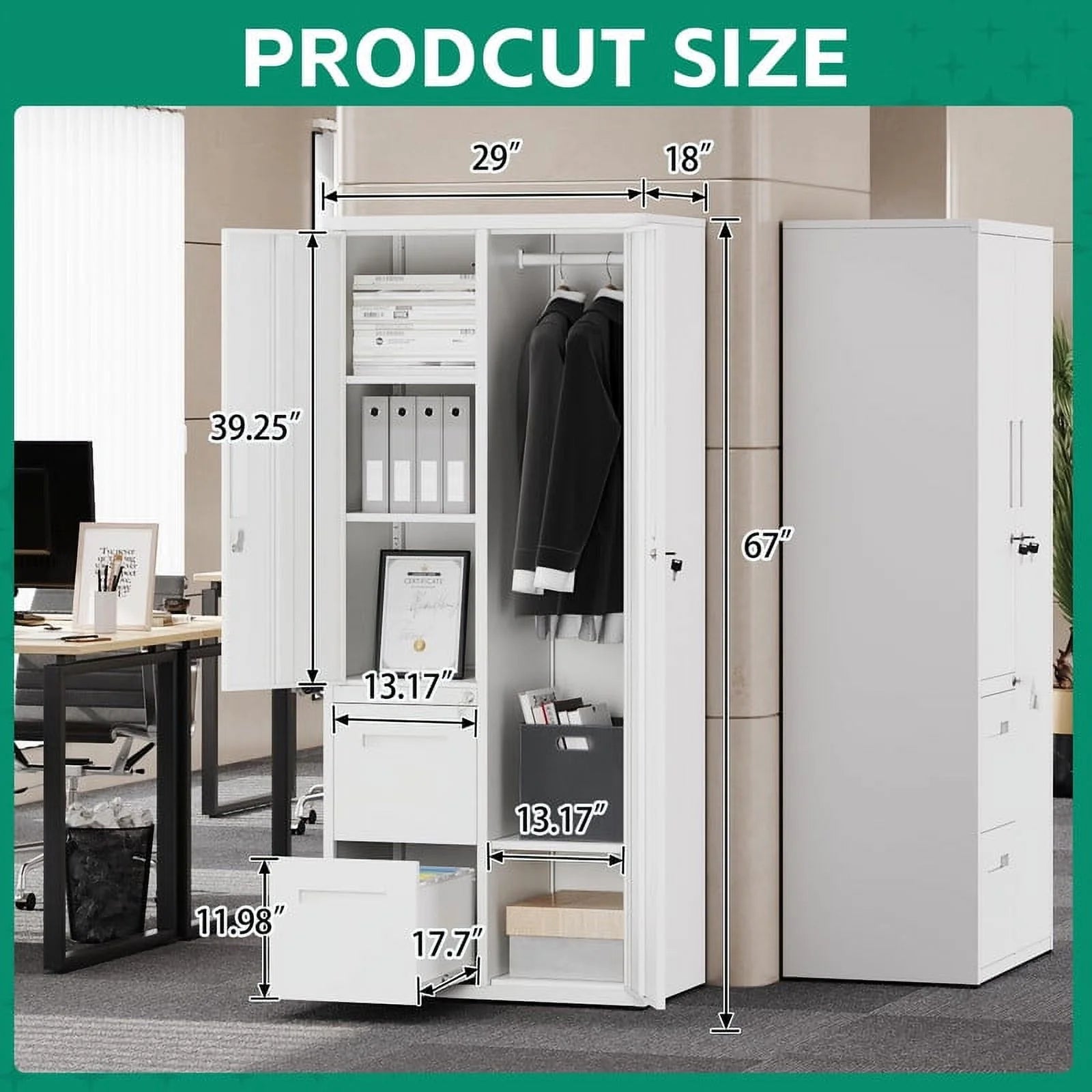 Fesbos Metal Storage Cabinets with Drawers, Staff Locker with Lock Door and Shelves-Wardrobe Clothing/File/Tool Storage for Office, Home, Employee,Gym,Fire Department,Garage