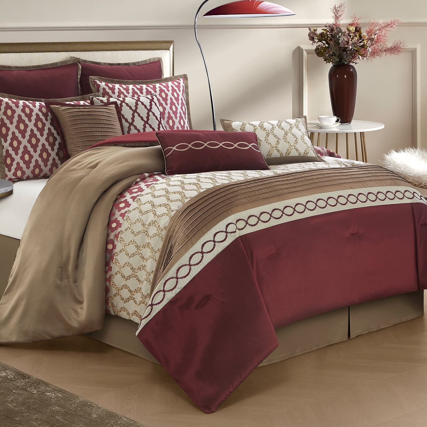 Lanco Geometirc Queen Blue Comforter Set, 12 Piece, Jacquard Bedding Comforters & Sets, Bedskirt, Pillows, Euro Shams & Curtains, Ultra-Soft
