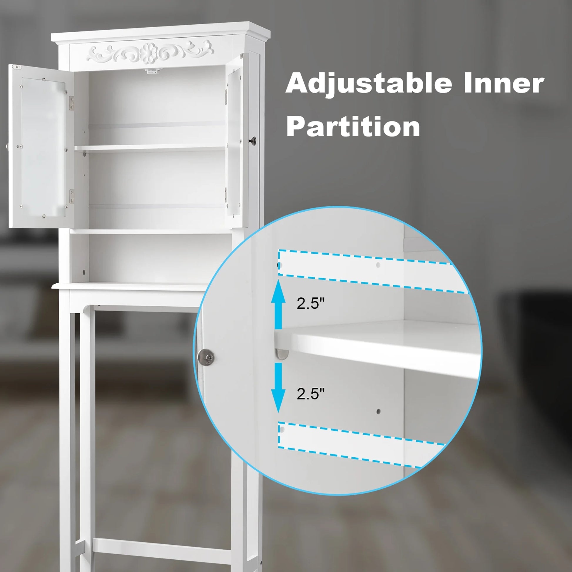 Costway Over The Toilet Bathroom Space Saver Carved Top Toilet Rack w/Adjustable Shelf
