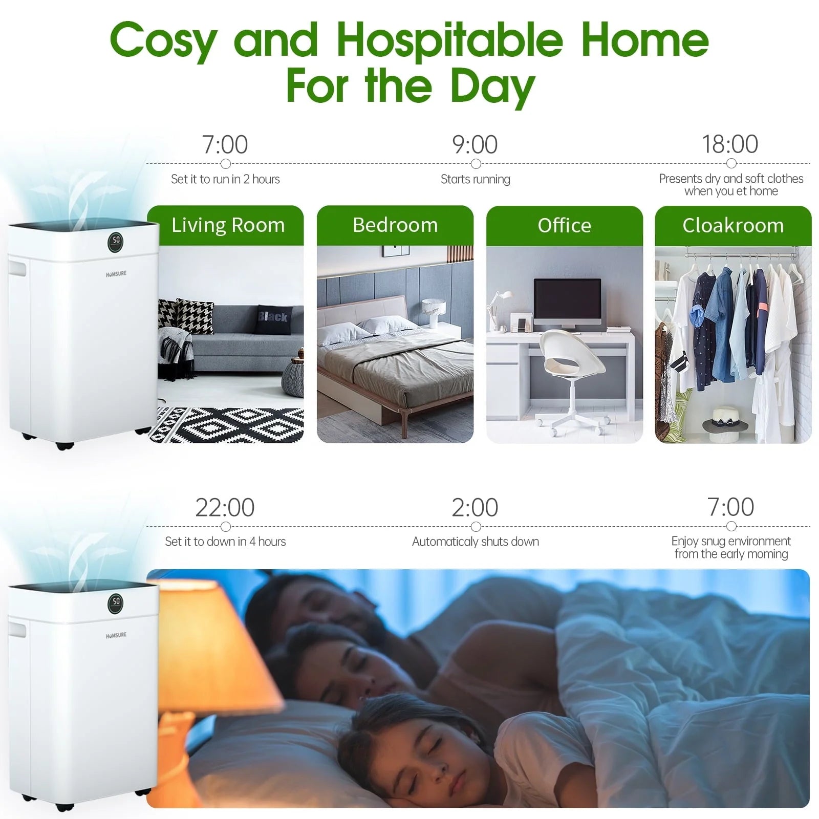 HUMSURE 35 Pint Dehumidifier 3000 Sq.Ft Room, for Basements with Drain Hose, Ideal for Large& Medium Sized Bathroom and Bedroom, Max Moisture Removal 50 Pints (95 "F, 95% RH)