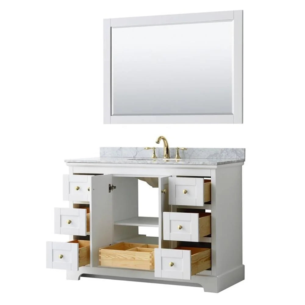 Wyndham Collection Oval Sink Wood Single Bathroom Vanity in White/Gold
