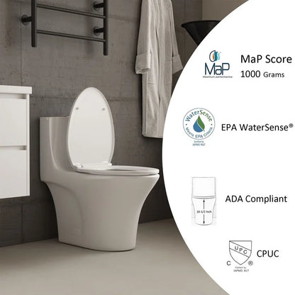 Albriya A1878 Modern One Piece Toilet, Standard Bathroom Toilet Power Dual Flush 1.1/1.6 GPF with Comfortable Seat ADA Height 16 1/2’ 12’Rough-In, MaP 1000g, Glossy White