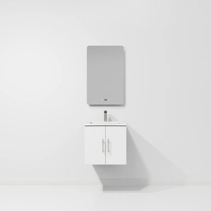 Geneva 24 in W x in D Glossy White Single Bath Vanity Cultured Marble Countertop, 18 in Mirror and Faucet Set