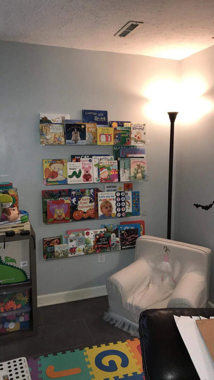 NIUBEE 2 -Packs Kids Acrylic Floating Bookshelf 36 Inch, Christmas Decor, Clear Bathroom Wall Floating Shelves, Invisible Wall Bookshelves Ledge Book Shelf, 50% Thicker with Free Screwdriver