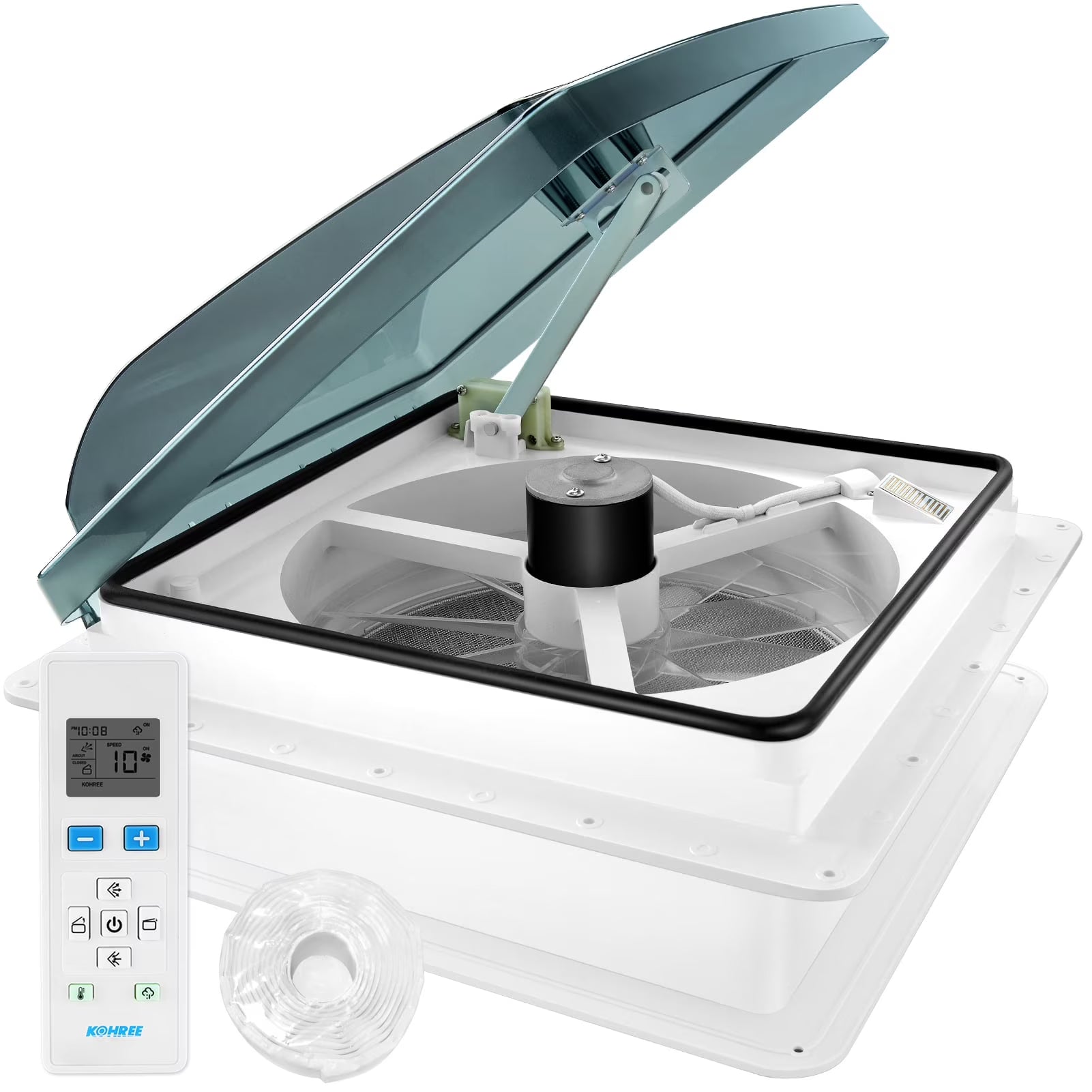Kohree 14" RV Vent Fan,12V Super Quiet Fan-10 Speed Intake & Exhaust- with Remote Control & Sealing tape for Camper Trailer Bathroom,Light Blue