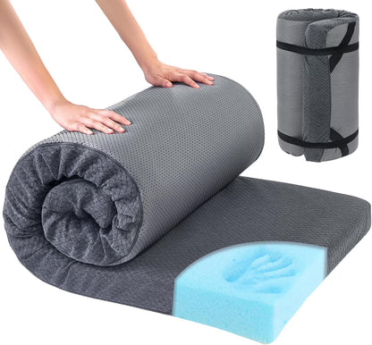 HOMBYS Memory Foam Camping Mattress Pad,Portable Sleeping Pad for Adult,Waterproof Cot Mattress,Roll Up Floor Mattress,Foldable Backpacking Travel Bed for Hiking,Guest Bed