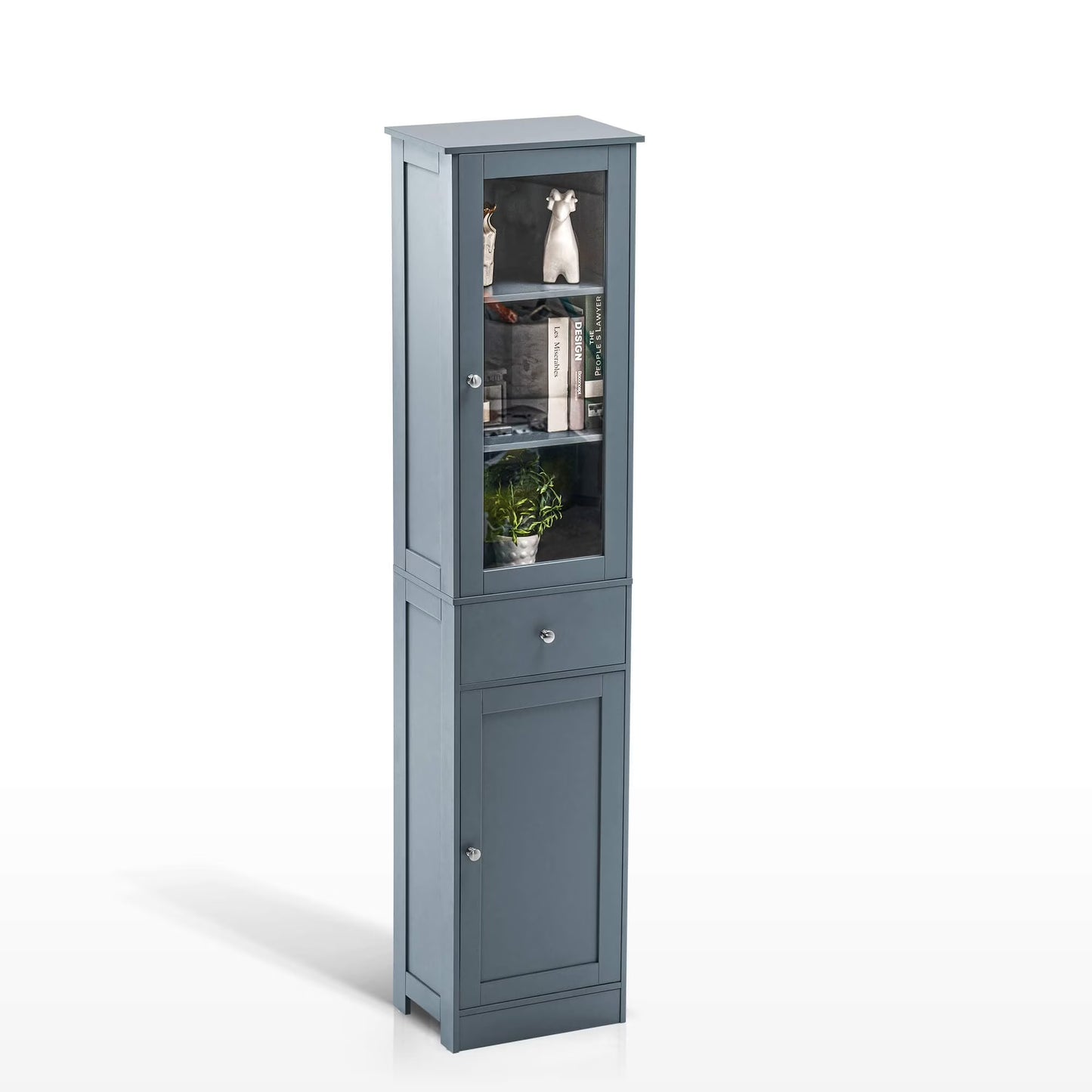 Ivinta 60.1 inch Bathroom Storage Cabinet, Floor Standing Organizer Cabinet, Slim Bathroom Tower Cabinet