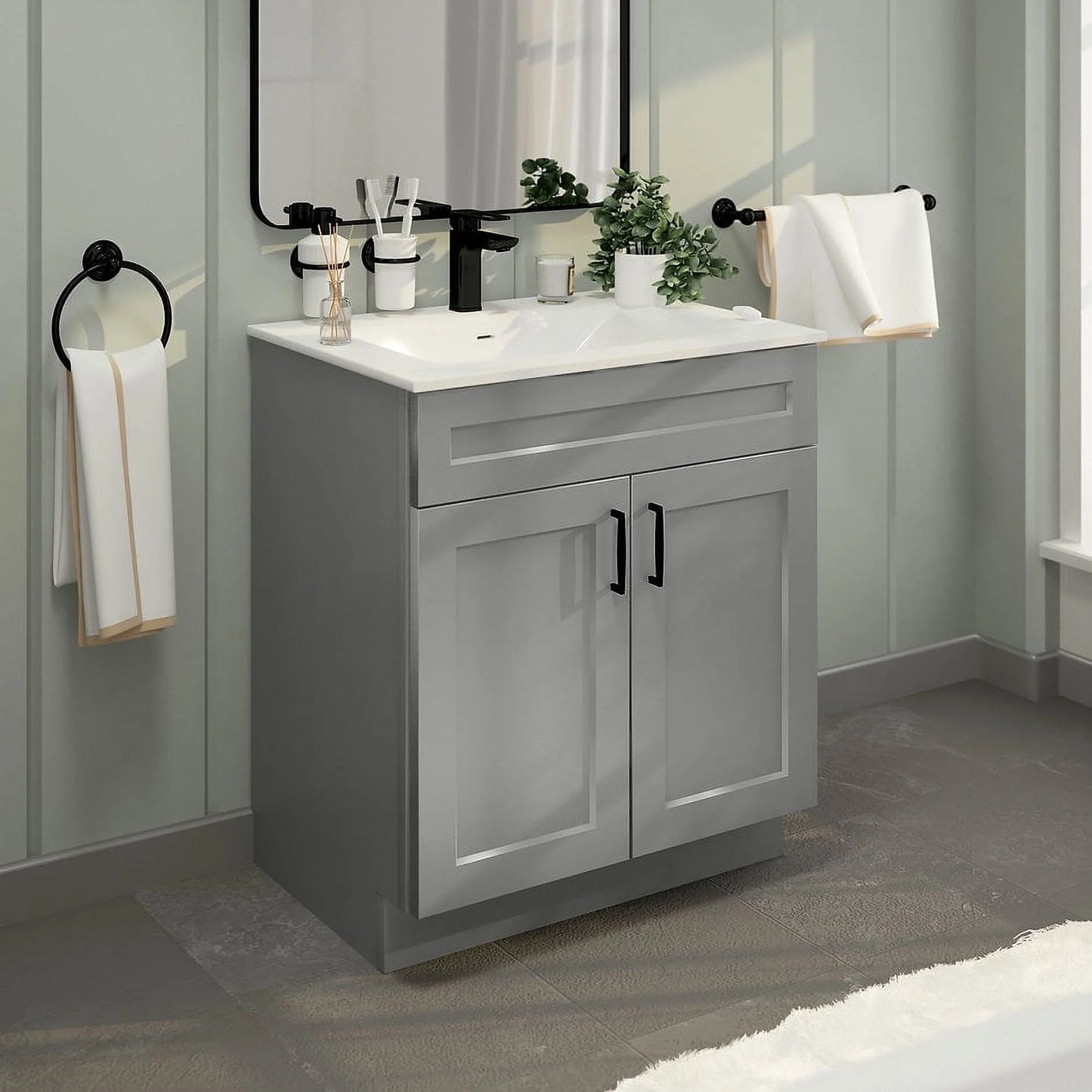 Light Grey Shaker Sink Base Bathroom Vanity Ready-to-Assemble Cabinet 30" Width