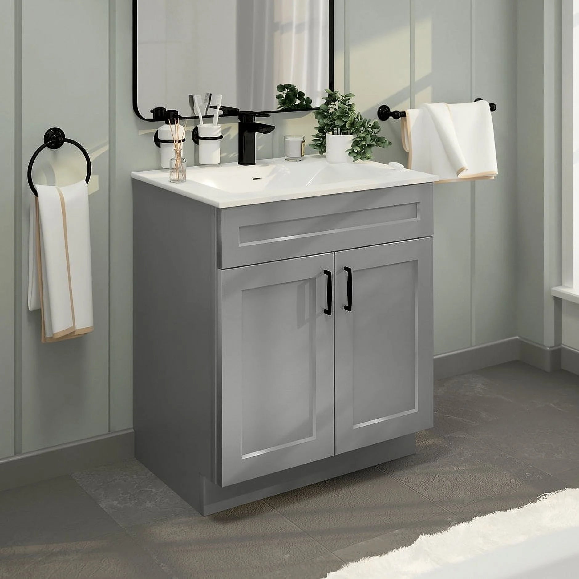 Light Grey Shaker Sink Base Bathroom Vanity Ready-to-Assemble Cabinet 30" Width