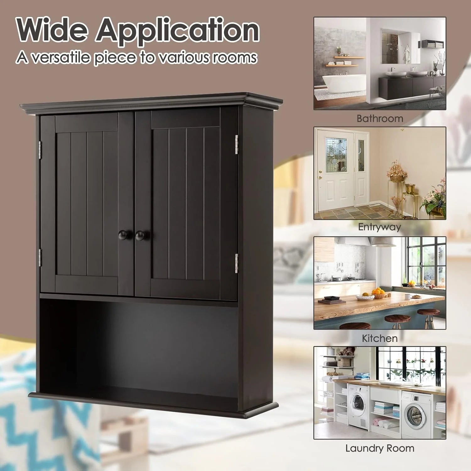 NALYL Wall Mount Bathroom Cabinet Wooden Medicine Cabinet Storage Organizer with 2-Doors and 1-Shelf Cottage Collection Wall Cabinet (Espresso)