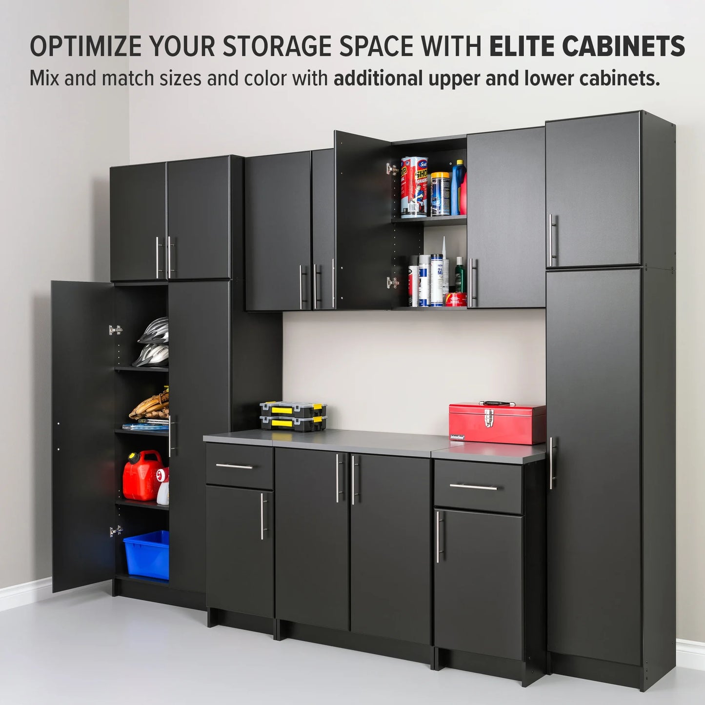 Prepac Elite 16" Storage Cabinet, Black Storage Cabinet, Bathroom Cabinet, Pantry Cabinet with 2 Adjustable Shelves, 16" D x 16" W x 65" H, BEB-1664