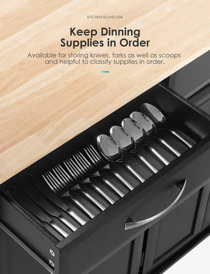 Homfa Kitchen Island on Wheels, Rolling Island Cart with Lockable Casters, Handle Towel Rack and 2 Drawers, Black