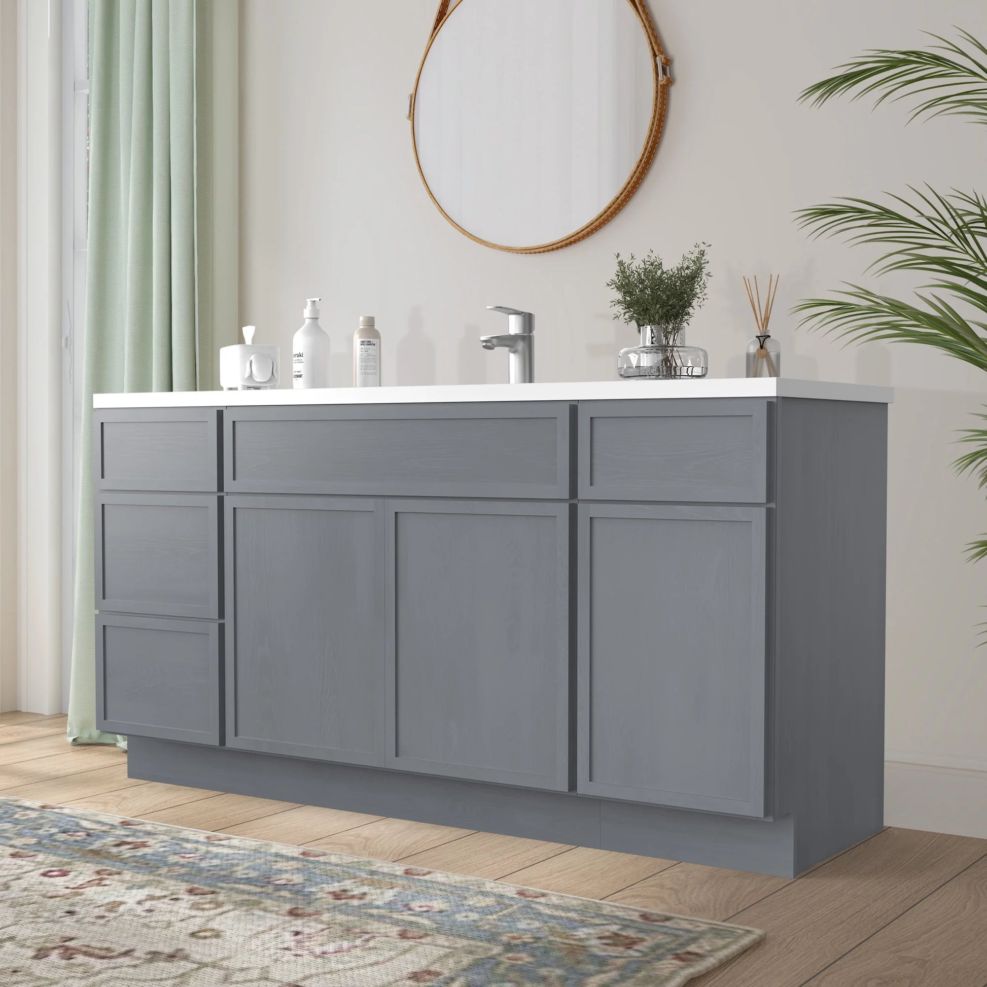 Vanity Art 63" Freestanding Bathroom Vanity Cabinet without Top in Smoky Gray