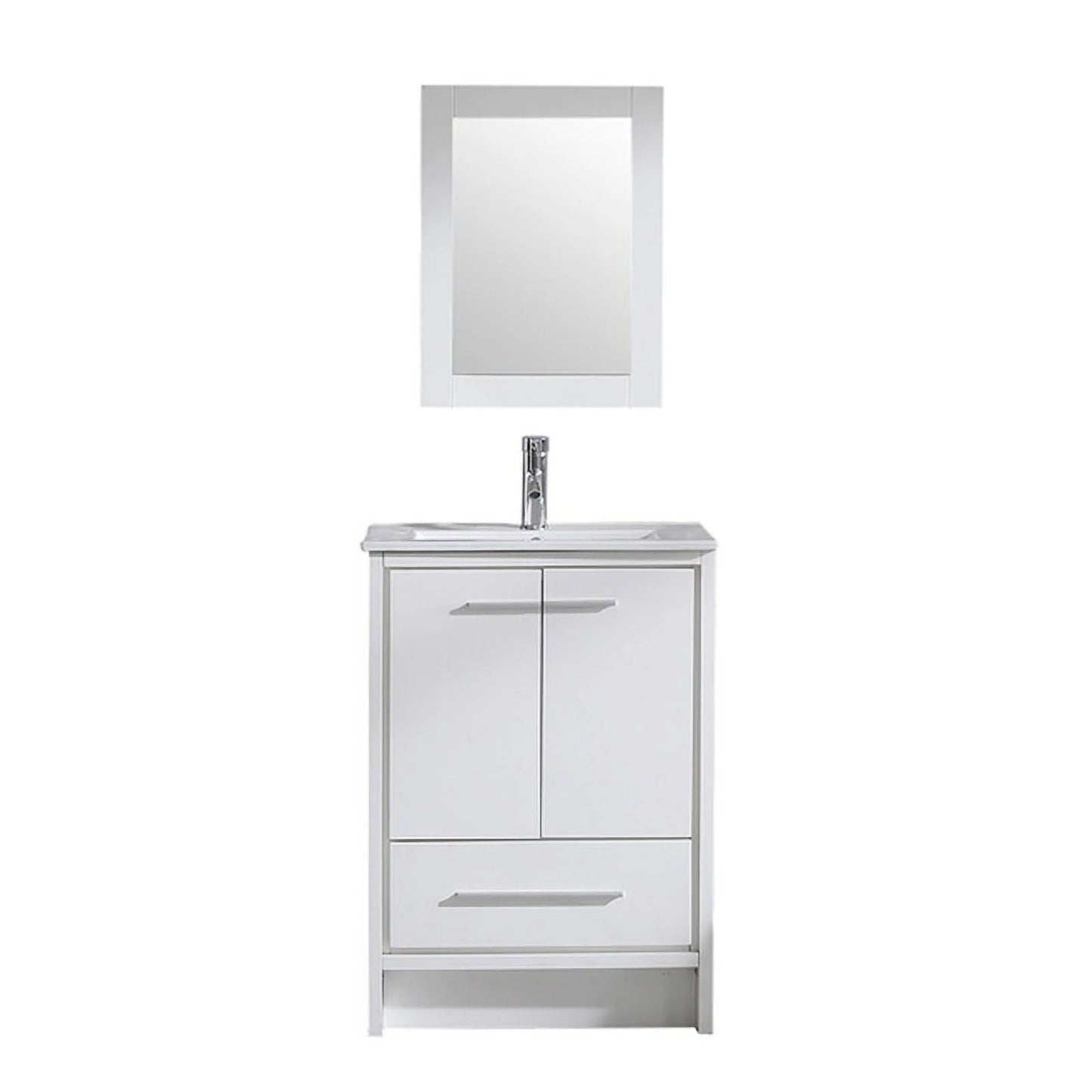 Walsport 24" Luxurious Bathroom Vanity with Ceramic Sink and Countertop and Mirror and Faucet,Double Door Stand Floor Cabinet Bathroom Storage Vanity with Pop Up Drain,White