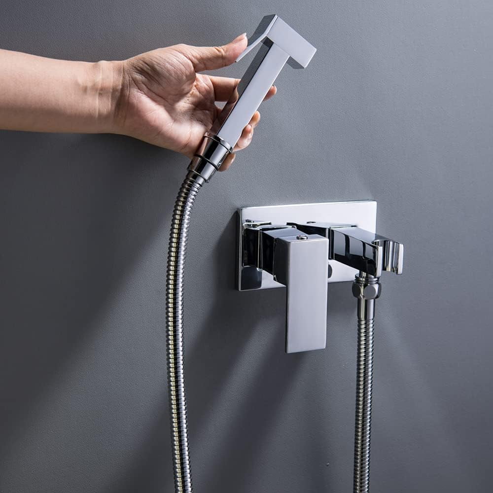 Hand Held Bidet Faucet for Toilet, Wall Warm Water Faucet Sprayer Kit with Hot and Cold Water Portable Single Handle Concealed Cloth Diaper Shower Attachment