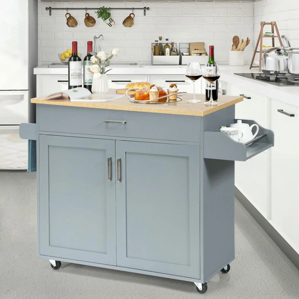 Kepooman Kitchen Island Cart, Serving Utility Carts,Rolling Kitchen Island Cart with Towel and Spice Rack-Gray