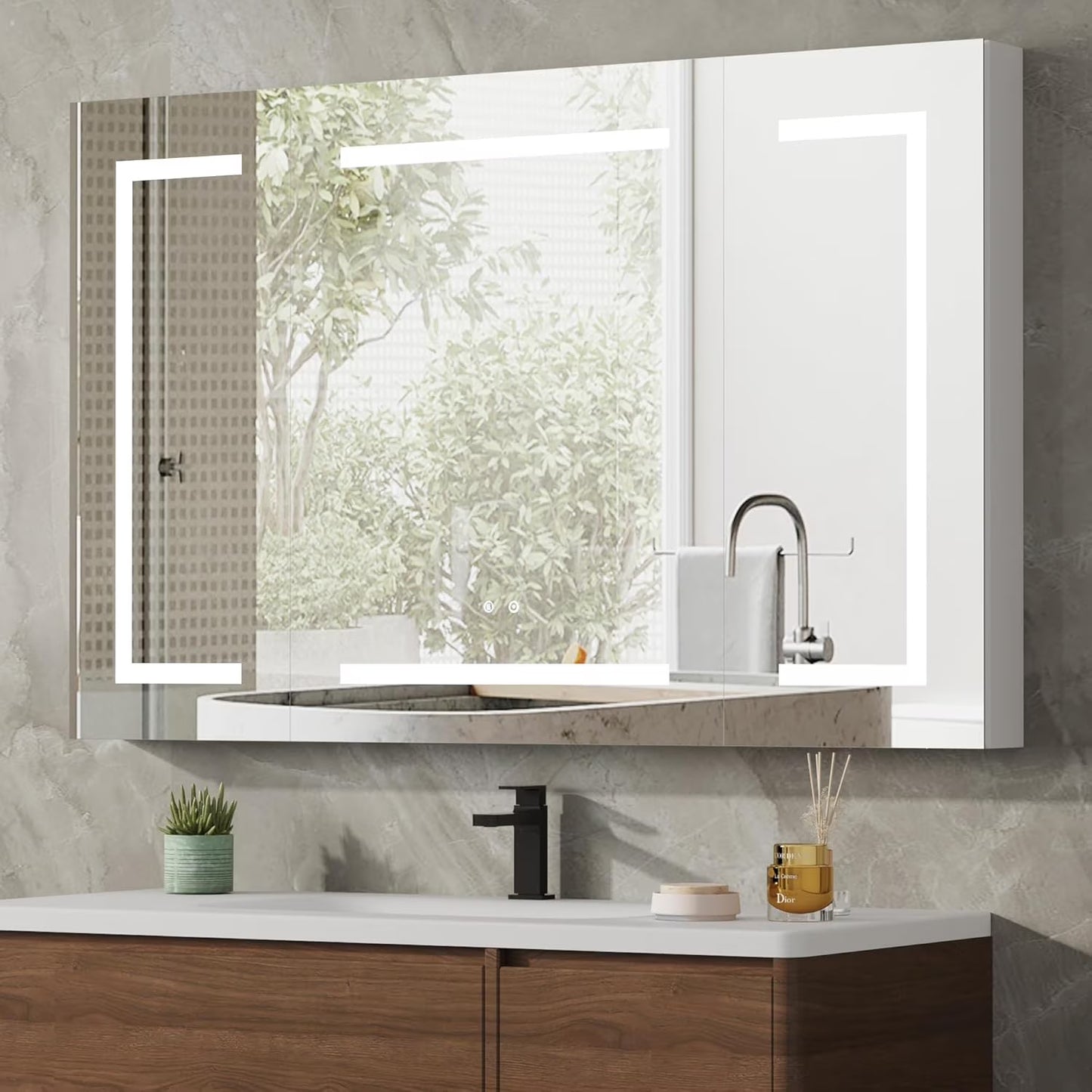DEYGIA Medicine Cabinet with LED Mirror for Bathroom, 24''x30'' Aluminum, Wall Mounted Led Medicine Cabinet, Defog, Stepless Dimming, 3 Colors, 2 Outlets, 2USB (24'' x 30°?Single Door)