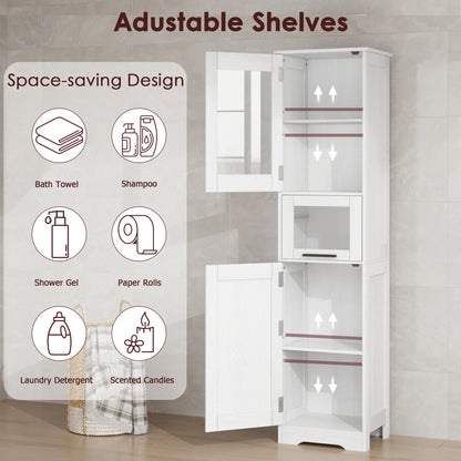 Bathroom Cabinet, Tall Storage Cabinet with Doors and Adjustable Shelf, Freestanding Floor Pantry Cabinet for Kitchen, Living Room, Laundry Room, Home Office