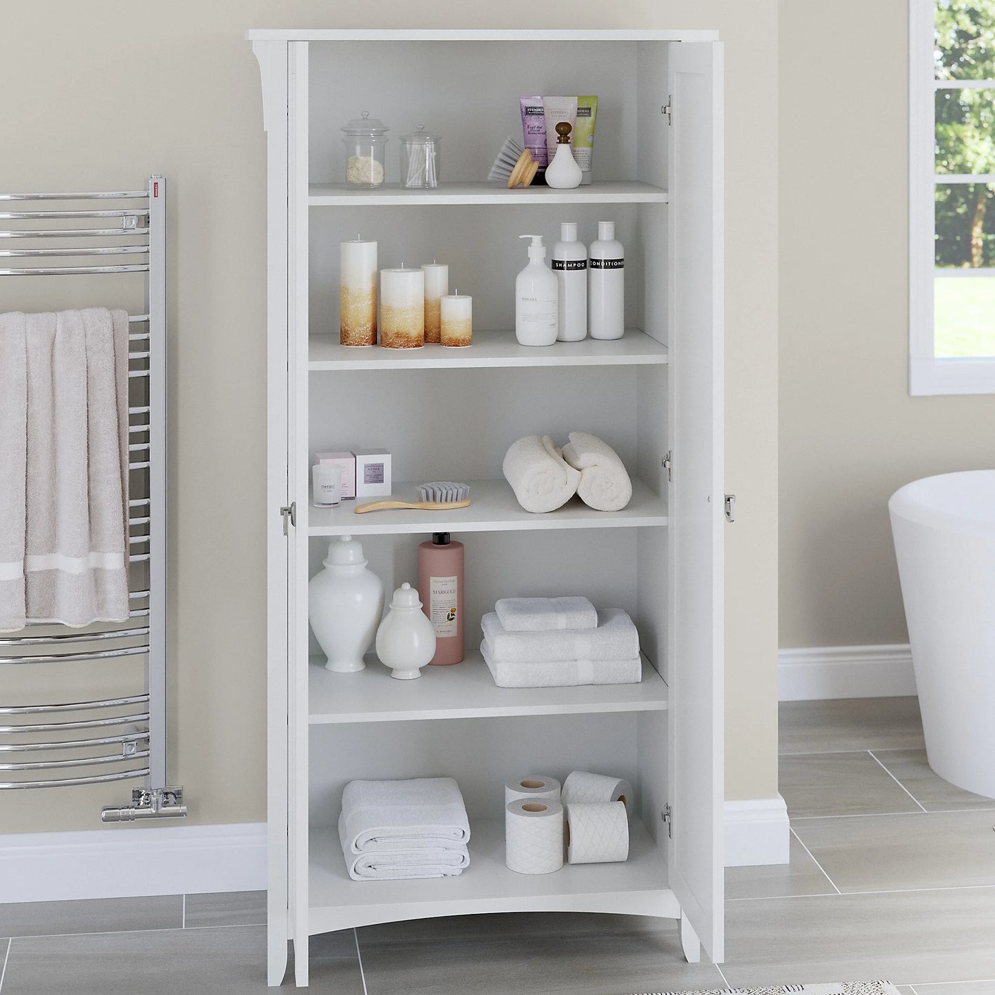Salinas Bathroom Storage Cabinet with Doors in White/Shiplap - Engineered Wood