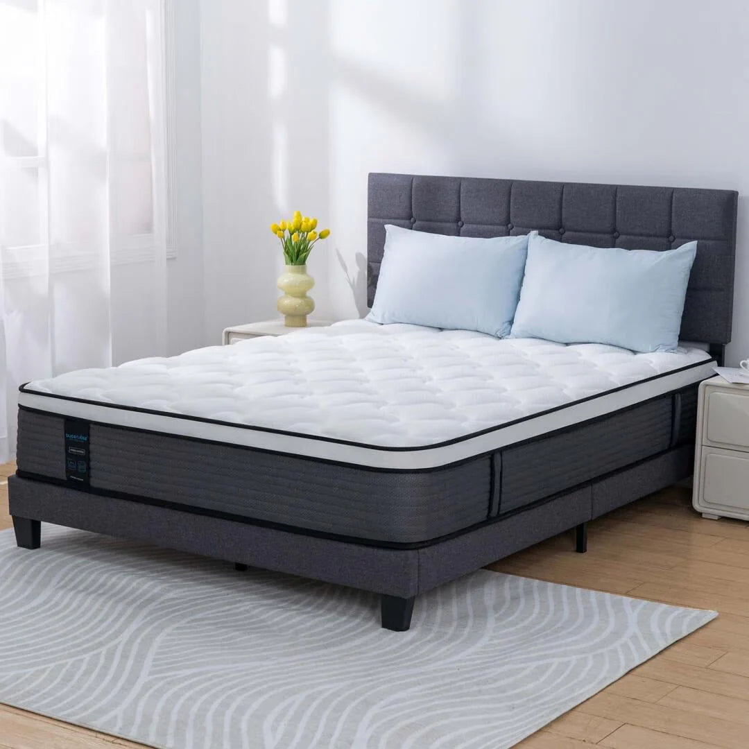 12'' Queen Hybrid Mattress, QUEEN ROSE Hybrid Firm Mattress in a Box with Gel Memory Foam, Individually Wrapped Pocket Coils Innerspring, Pressure-Relieving and Supportive, Mattress Queen Size