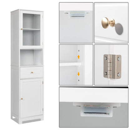 Ktaxon Large Bathroom Tall Storage Cabinet Organizer, Freestanding Line Tower Pantry Cabinet with Adjustable Shelves and 2 Cupboards for Kitchen Living Room Bedroom Office, 18"x13"x71", White