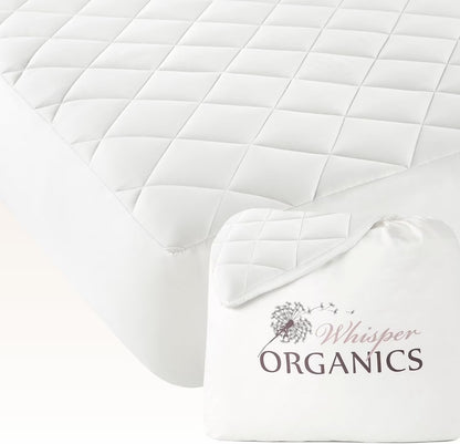Whisper Organics 100% Cotton Organic Mattress Protector, 500TC Mattress Pad, Twin size, White