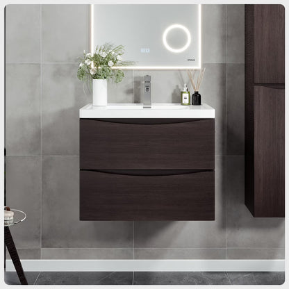 Eviva Smile 30" White Oak Wall Mount Modern Bathroom Vanity w/White Integrated Top
