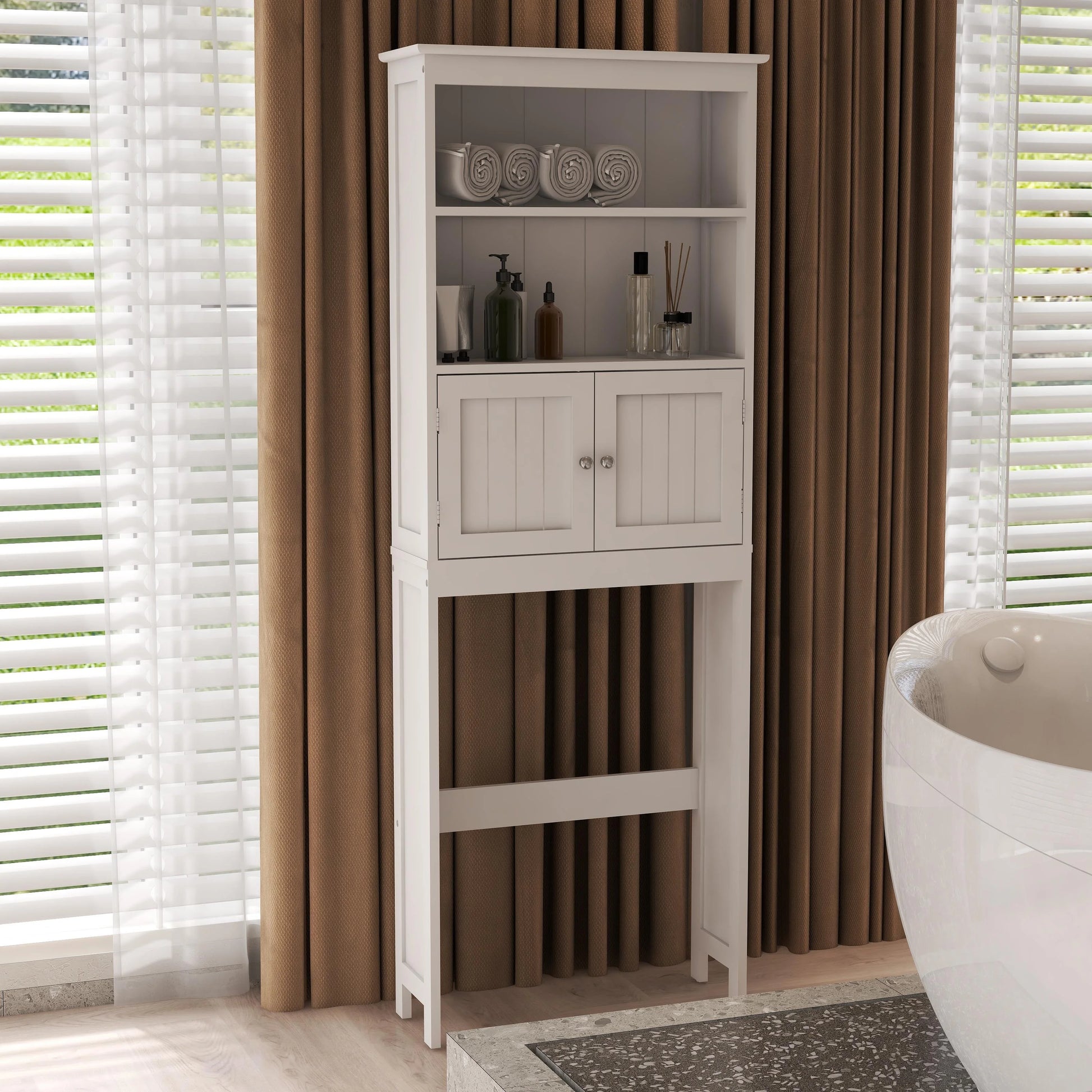 Ktaxon Over The Toilet Bathroom Storage Cabinet and Shelf with 2 Doors Bathroom Spacesaver, White