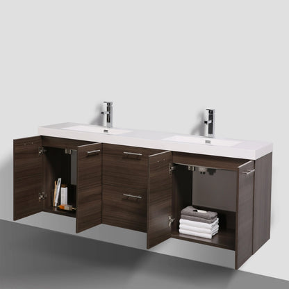 Eviva Luxury 84 inch Rosewood Bathroom Vanity with Integrated Acrylic Sinks