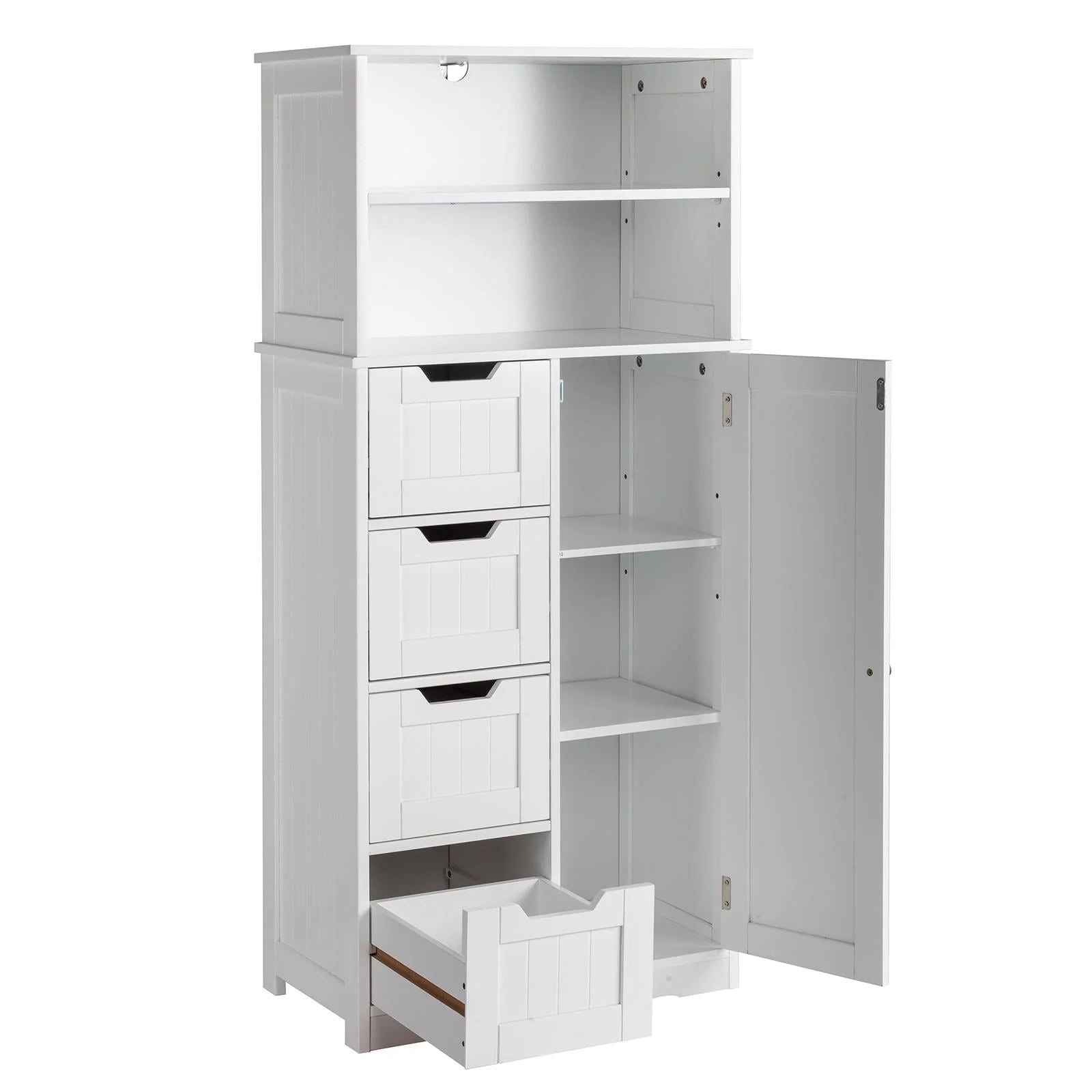 Ktaxon Freestanding Bathroom Floor Cabinet, Multipurpose Storage Cabinet with 4 Drawers, 1 Cupboard & Adjustable Shelves for Kitchen Living Room Bedroom, White