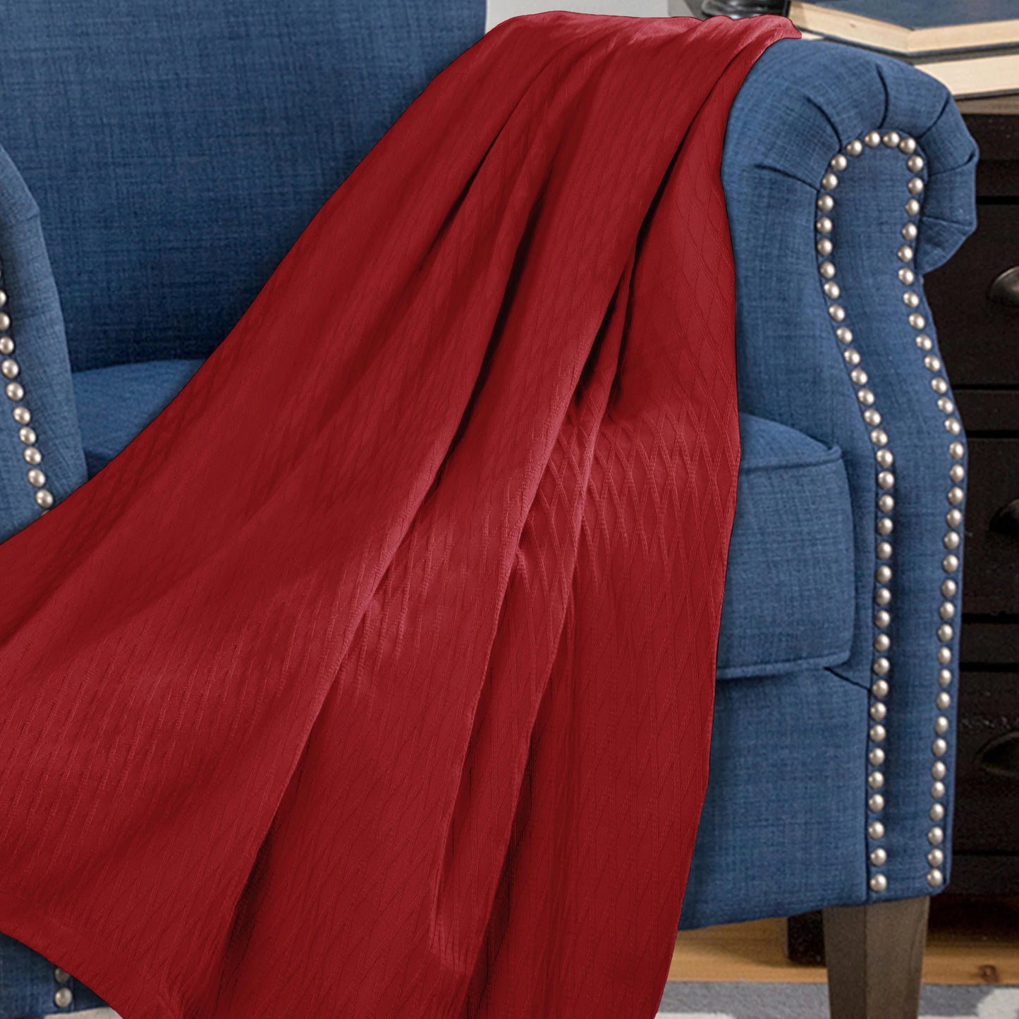 Superior Diamond All-Season Cotton Blanket, Throw Size, Burgundy
