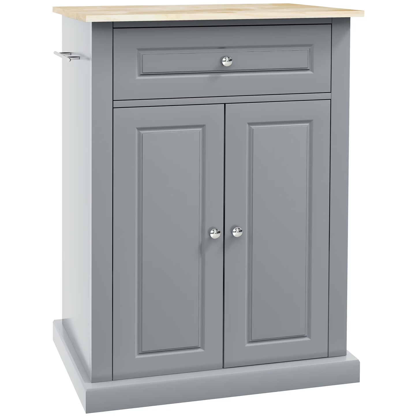 HOMCOM Rolling Kitchen Island Cart, Portable Serving Trolley Table with Drawer, Adjustable Shelf and 2 Towel Racks, Grey