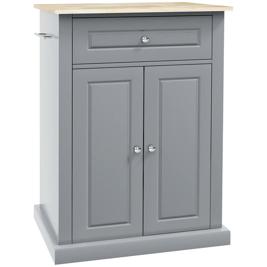 HOMCOM Rolling Kitchen Island Cart, Portable Serving Trolley Table with Drawer, Adjustable Shelf and 2 Towel Racks, Grey