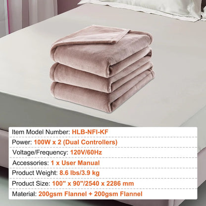 VEVOR Heated Blanket, 100"x90" King, Flannel, 10H Timer, 5 Heat Levels, Dual Control, Washable, ETL/FCC Certified (Beige)