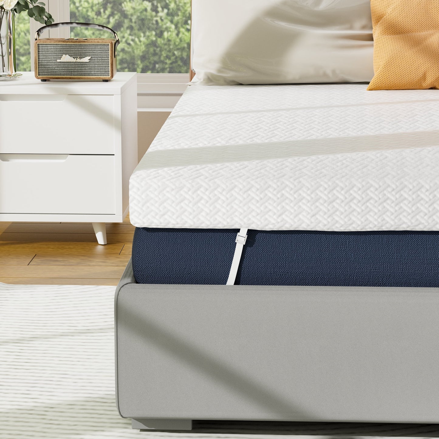 3 Inch Memory Foam Mattress Topper Queen Size Breathable Gel Memory Foam Cooling Mattress Topper Mattress Pad Cover for Back Pain Bed Topper with Washable Cover