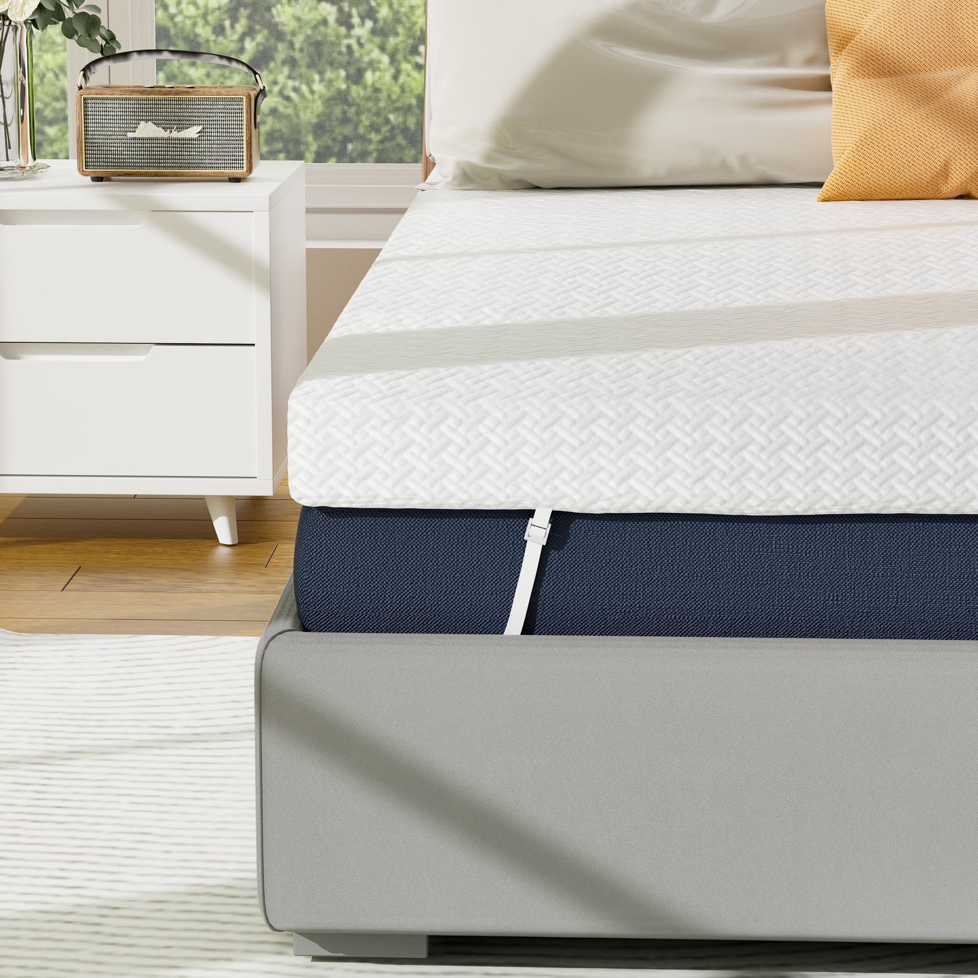 3 Inch Memory Foam Mattress Topper Queen Size Breathable Gel Memory Foam Cooling Mattress Topper Mattress Pad Cover for Back Pain Bed Topper with Washable Cover