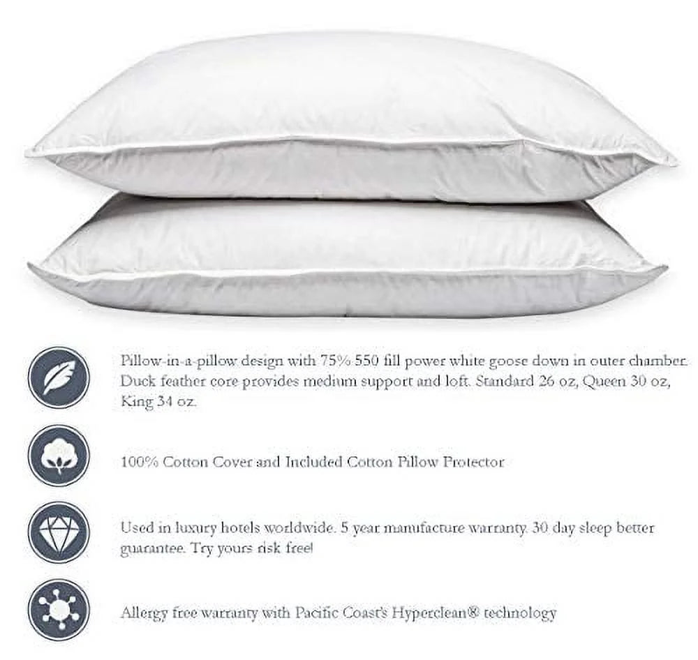 Pacific Coast Touch of Down King Size 2-Pillow Set with 2 King Size Pillowtex Pillow Protectors