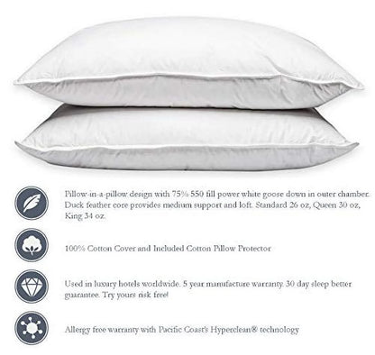 Pacific Coast Touch of Down King Size 2-Pillow Set with 2 King Size Pillowtex Pillow Protectors