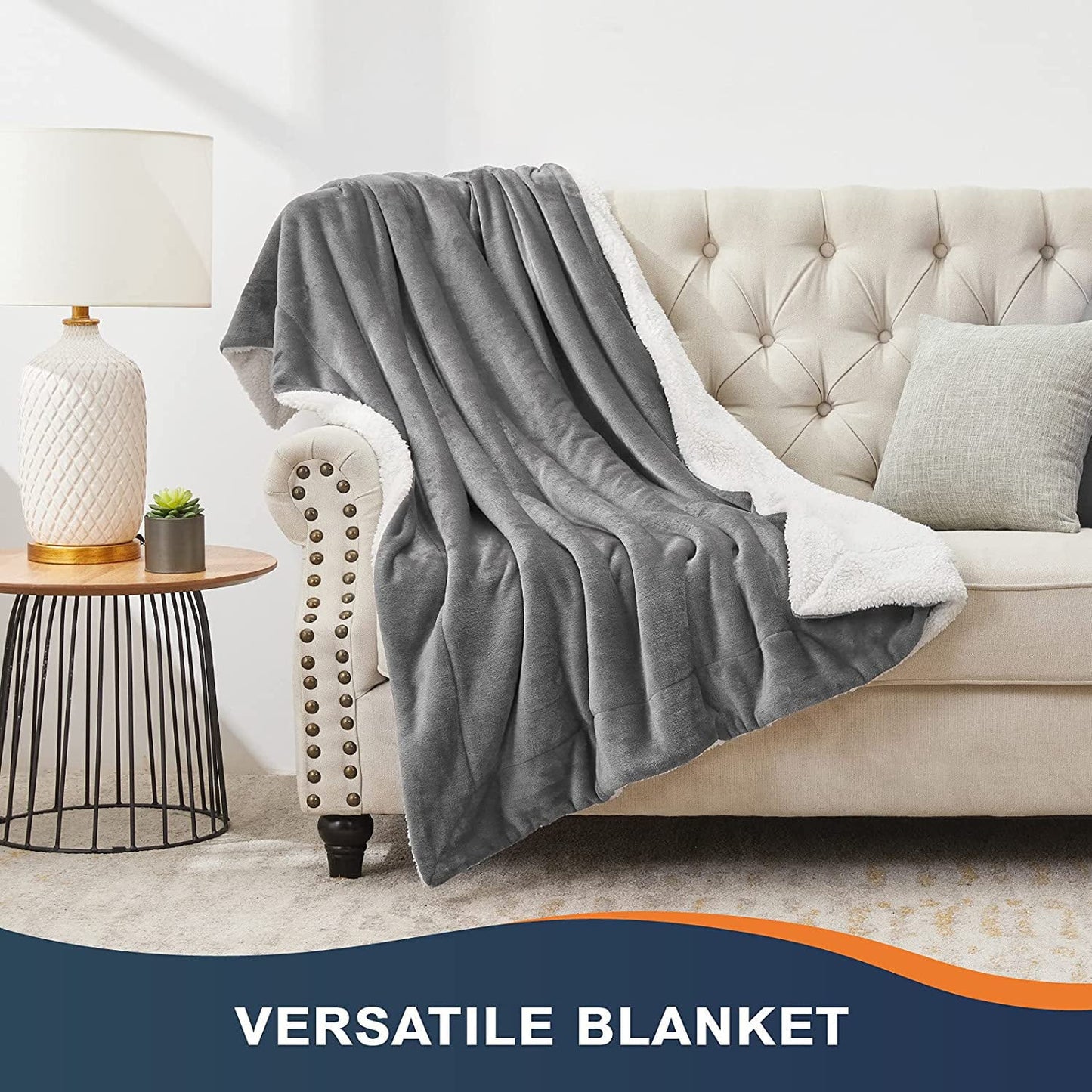 Walensee Sherpa Fleece Bed Blanket, Fluffy, Soft, Plush, Throw 50"60", Grey, Machine Wash