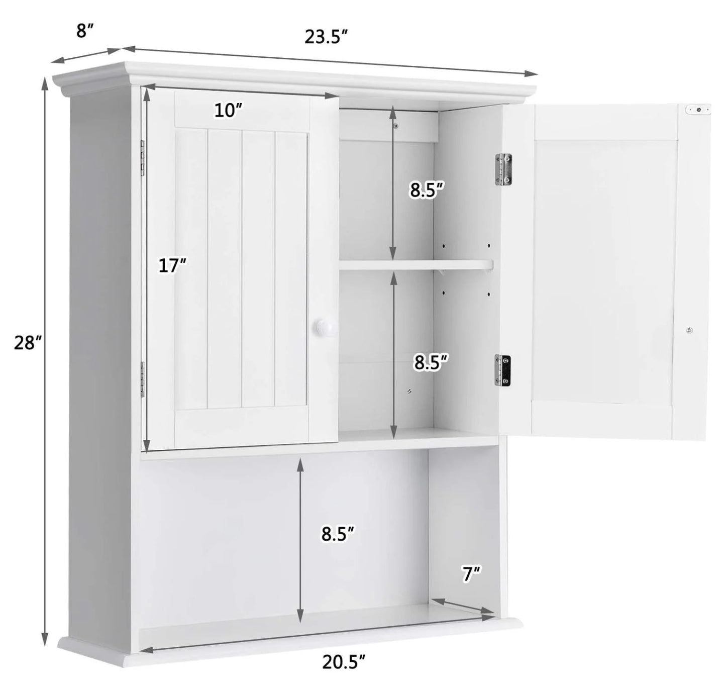 Ditangy Wall Mounted Bathroom Cabinet, Over The Toilet Storage Cabinet w/Double Doors & Adjustable Shelf, Wood Hanging Medicine Cabinet for Living Room, Entryway, Kitchen (White)