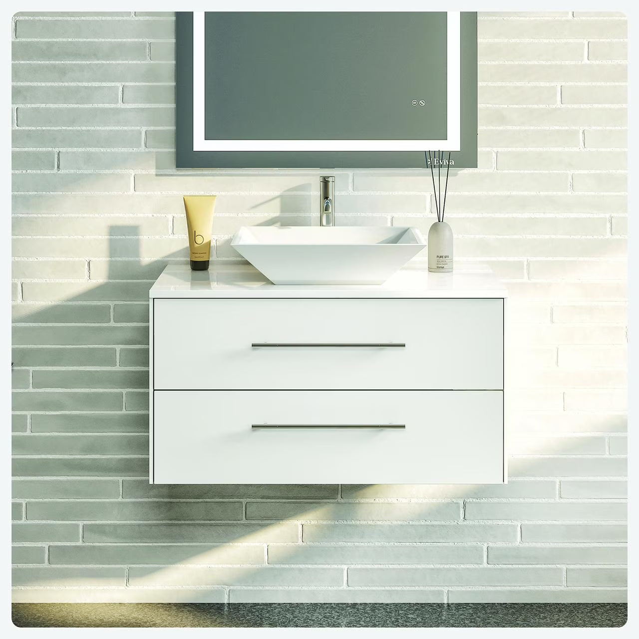 Totti Wave 30" Espresso Modern Bathroom Vanity w/Super White Man-Made Stone Top & Sink