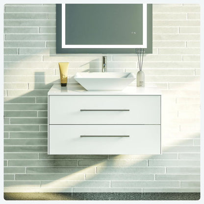 Totti Wave 30" Espresso Modern Bathroom Vanity w/Super White Man-Made Stone Top & Sink