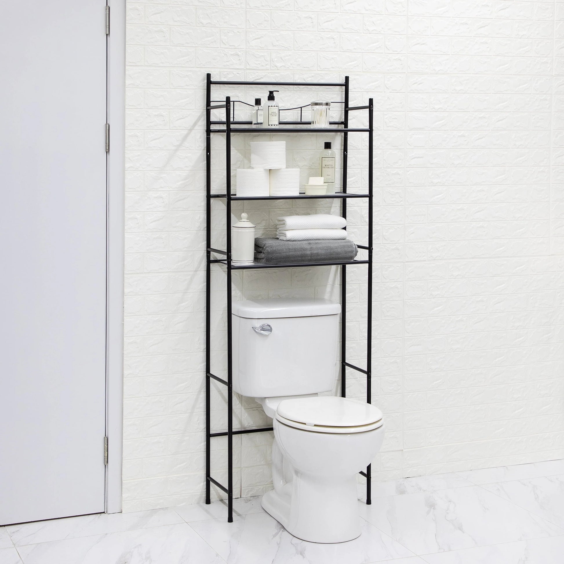 Mainstays Over the Toilet Steel 3-Shelf Bath Shelves Space Saver, Matte Black Finish Adult Groups