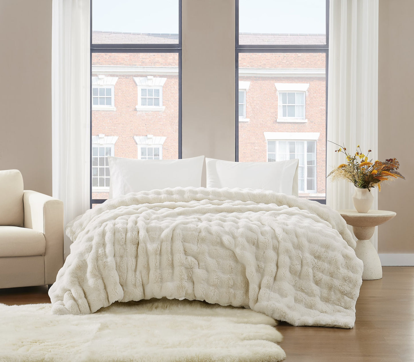 Brooklyn Loom Bubble Faux Fur 100% Microfiber Polyester Twin XL Blanket in Green, All Season, Adult Size, OEKO-TEX Certified