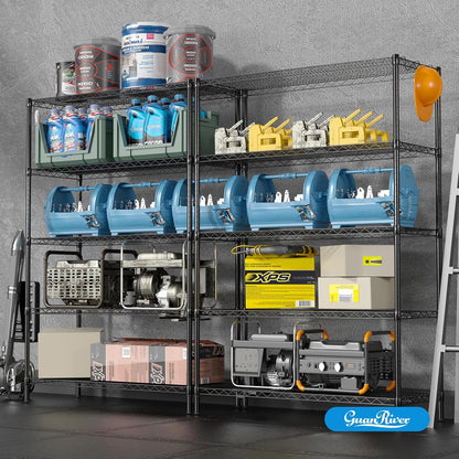 5-Tier Wire Storage Shelves, Adjustable Metal Heavy Duty Storage Rack for Office, Kitchen, Bedroom, Bathroom, Laundry, Pantry Basement, Garage, Black