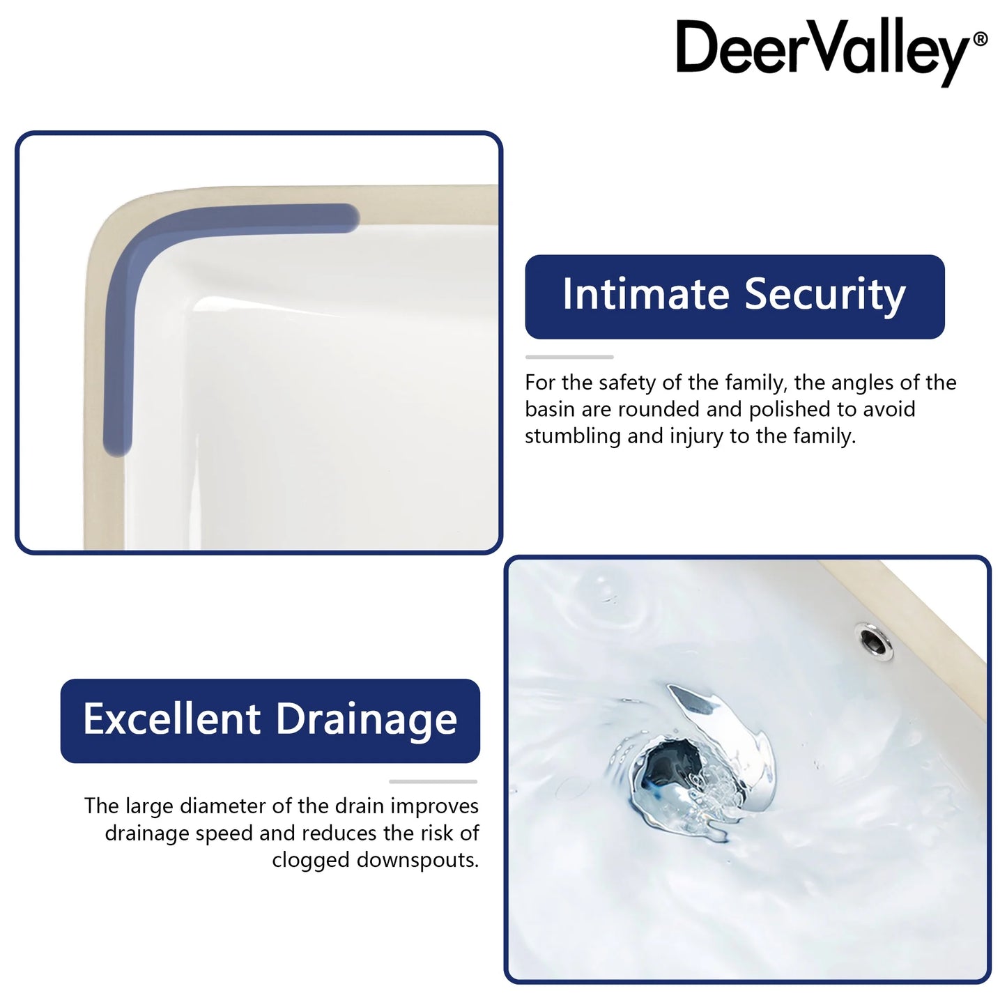 DV-1U0208 DeerValley 24" x 17" White Ceramic Rectangular Undermount Bathroom Sink with Overflow