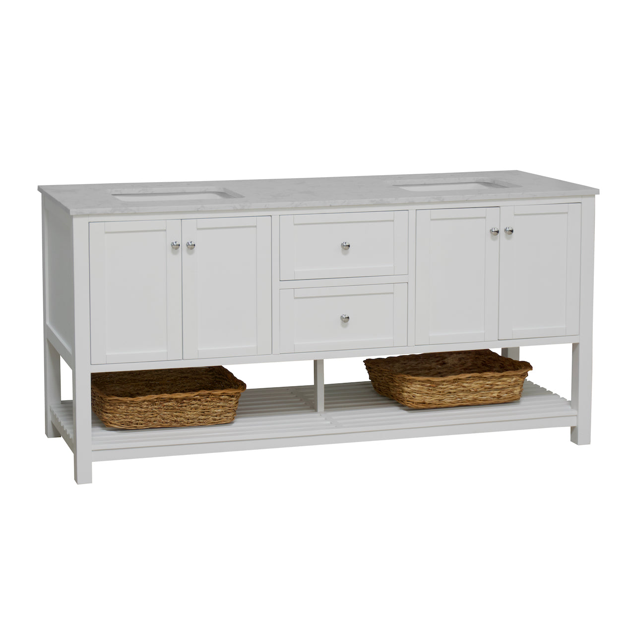Lakeshore 72" Double Bathroom Vanity with White Cabinet and Engineered Carrara Top